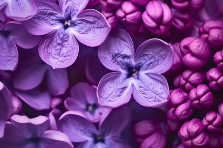Macro image of spring lilac violet flowers, abstract soft floral background. generative AI.の素材
