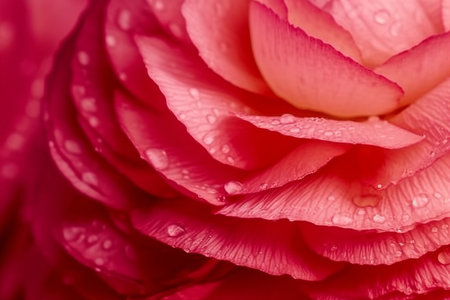 Rose Ranunculus flower petals, closeup. Persian buttercup rose bloom, close up, macro. Beautiful Holiday bloom backdrop. Botanical banner print background. generative AI.の素材
