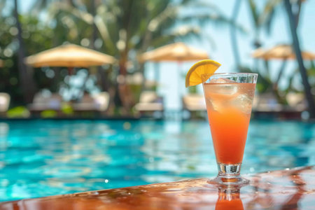 Cocktail glasses at pool, beach side. generative AI.の素材