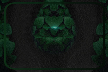 Green leaves on a black leather background with copy space for text.
