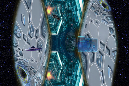 spaceship in space. Futuristic background. 3D renderingの写真素材