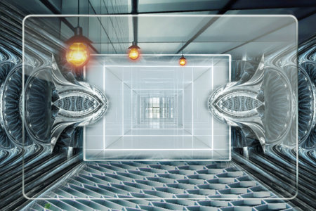 Futuristic interior of a futuristic hall. 3D Renderingの写真素材
