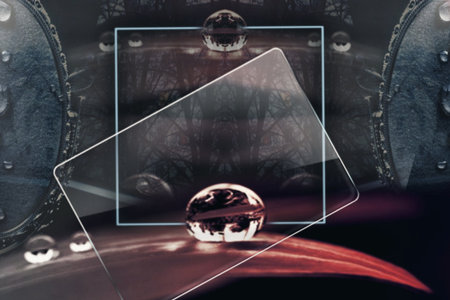 Glass ball on the background of an old car. 3d renderingの写真素材
