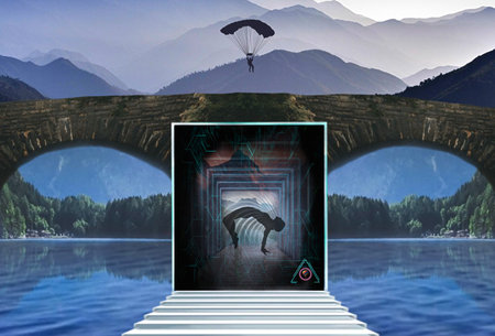 Digital image "virtual parachute jump, technologies of the future"の写真素材