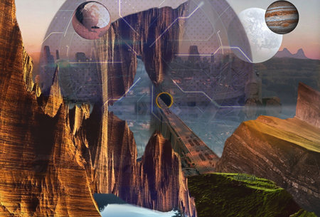 Fantasy alien planet landscape. 3D Rendered Computer Artwork.の写真素材