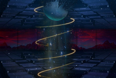 3D rendering of a futuristic planet in a dark space. Futuristic background