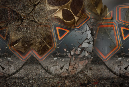 Grunge wall with broken glass. Grunge background.の写真素材