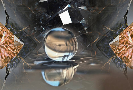 abstract 3d illustration of crystal ball over black background with reflection