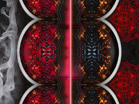 3D render of plastic background tile with embossed abstract ornament on leatherの写真素材