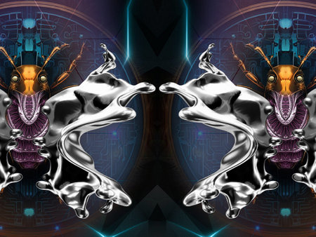 Digital Illustration of an Ant in a Digital Abstract Background Art.の写真素材