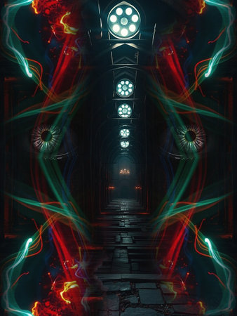 Futuristic corridor with glowing lights, 3d render abstract background