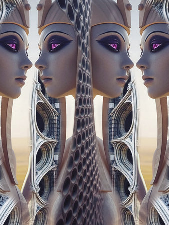 3d rendering of 3d female heads in the art deco styleの写真素材