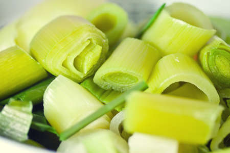 leek organic vegetable food sliced and uncooked 