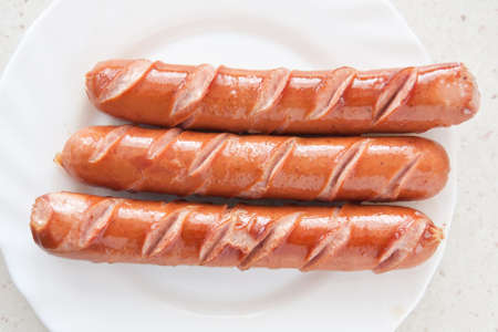 frankfurter sausage hot dog food at plateの写真素材
