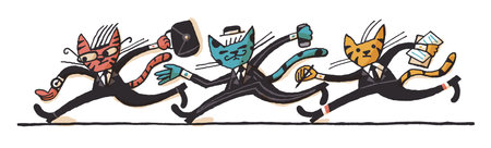 business cats running work cartoon drawing