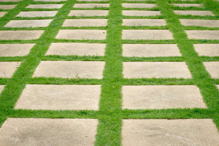 Granite stone pathway on green grass