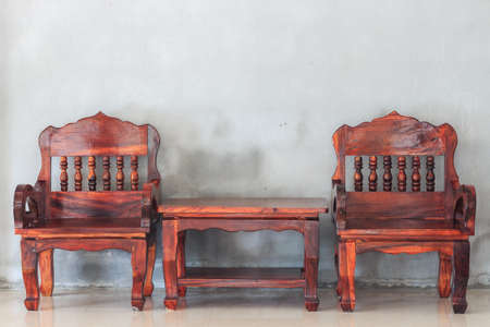 wood furniture chair and tableの写真素材