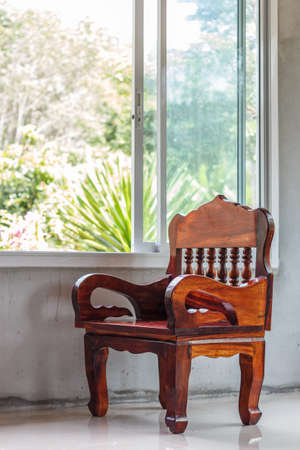 wood chair furniture and windowの写真素材