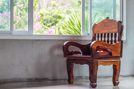 wood chair furniture interior and windowの写真素材