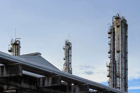 oil refinery factory at eveningのeditorial素材