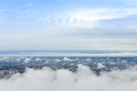 high view city landscape on cloud skyの写真素材