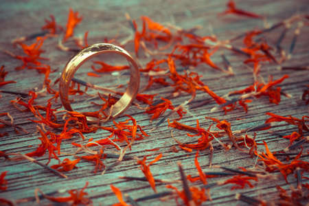 love ring on wood in autumn season tone color