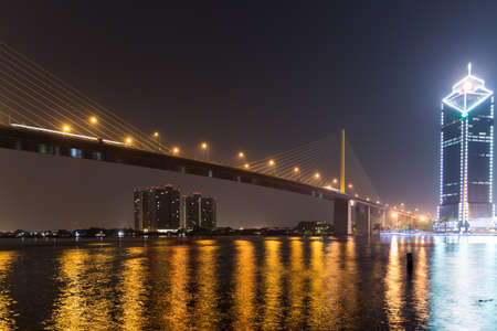 bridge construction on night landscape viewの写真素材