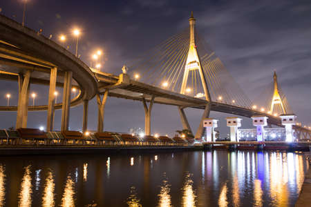 bridge construction on night landscapeの写真素材