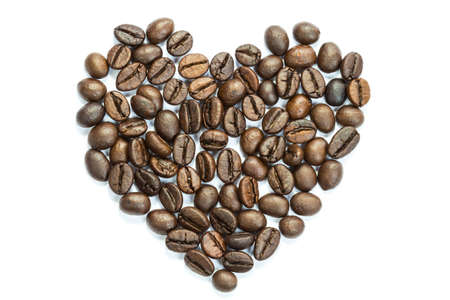 heart coffee bean isolated on white backgroundの写真素材