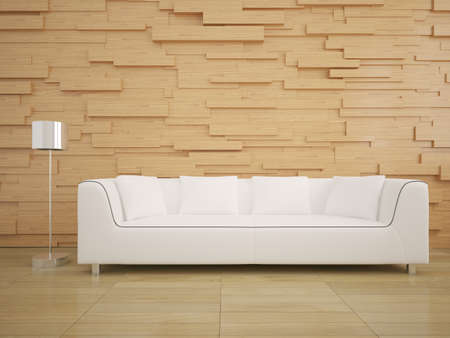 Sofa and wood wall in living room modern interior style designの写真素材