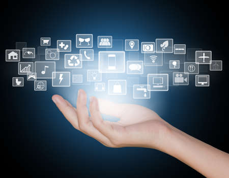 hand with application button future technologyの写真素材