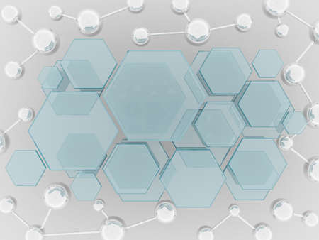 silver molecule and hexagon glass science backgroundの写真素材