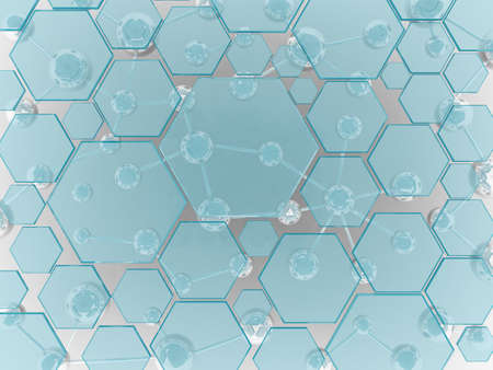 hexagon glass and silver molecule science technology space blank backgroundの写真素材
