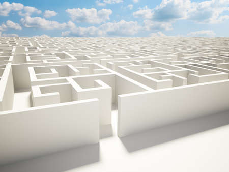 maze wall and blue sky illustration designの写真素材