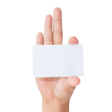 hand holding blank card isolated with clipping path insideの写真素材