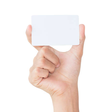 hand hold blank white card isolated with clipping pathの写真素材