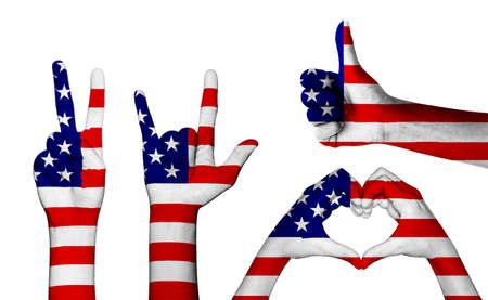 hand gesture with color america flag set clipping path  insideの写真素材