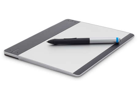 graphic tablet isolated on white background with clipping pathの写真素材