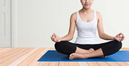 yoga woman healthy lifestyle indoorの写真素材