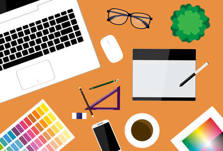 creative designer workspace vector backgroundのイラスト素材