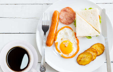 breakfast morning on wood tableの写真素材