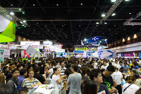 Bangkok thailand - october 03, 2015: crowd people in thailand mobile expo event on october 03, 2015