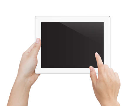 woman hand using digital tablet isolated clipping patch inside image dataの写真素材