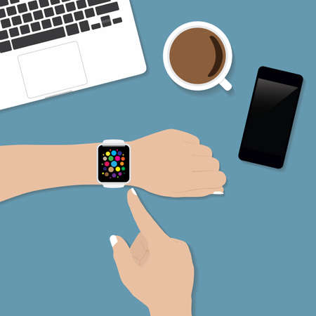 hand using smart watch on deskのイラスト素材