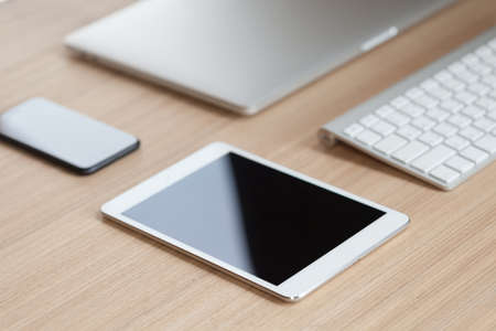 modern communicator device on desk side viewの写真素材