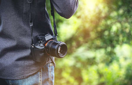 close up backside view of photographerの写真素材