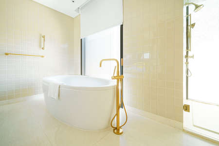 bathtub in luxury bathroom ceramic tile designの写真素材
