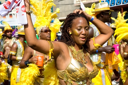 Trinidad, West Indies - February 5, 2008 - Masquerader in a colorful costume during Carnival celebrations on February 5, 2008 in Trinidad W I のeditorial素材