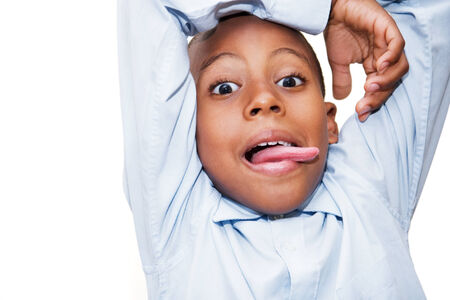 portrait of a boy having some crazy funの写真素材