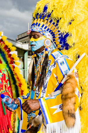 Trinidad, West Indies - February 5, 2008 - Male masquerader in a colorful indian costume taking part in Carnival Tuesday celebrations on February 5, 2008 in Port Of Spain, Trinidad W  I のeditorial素材
